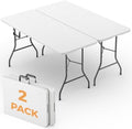6FT Folding Table 2 Pack, Heavy Duty Fold in Half Plastic Tables with Carry Handle, Portable Indoor Outdoor
