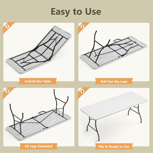 6FT Folding Table 2 Pack, Heavy Duty Fold in Half Plastic Tables with Carry Handle, Portable Indoor Outdoor, alternate view 6