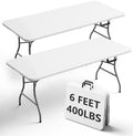 6FT Folding Table 2 Pack, Heavy Duty Plastic Table with Handel, 400 lbs Portable Table, Reinforced Steel Legs