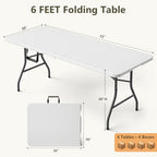 6FT Folding Table 4 Pack, Heavy Duty Fold in Half Plastic Tables with Carry Handle, Portable Indoor Outdoor, alternate view 3