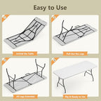 6FT Folding Table 4 Pack, Heavy Duty Fold in Half Plastic Tables with Carry Handle, Portable Indoor Outdoor, alternate view 6
