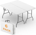 6FT Folding Table 6 Pack, Heavy Duty Fold in Half Plastic Tables with Carry Handle, Portable Indoor Outdoor