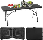 6FT Folding Table | Black | Portable Plastic Table