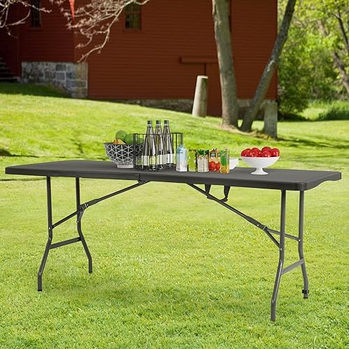 6FT Folding Table | Black | Portable Plastic Table, alternate view 2