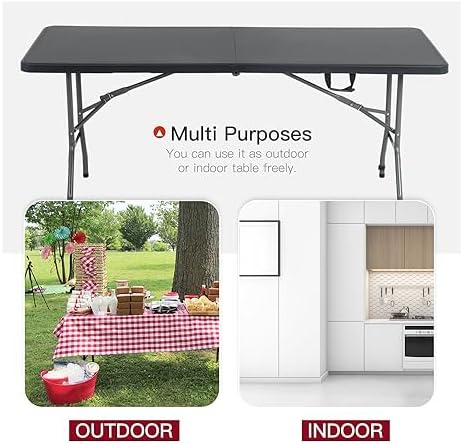 6FT Folding Table | Black | Portable Plastic Table, alternate view 4
