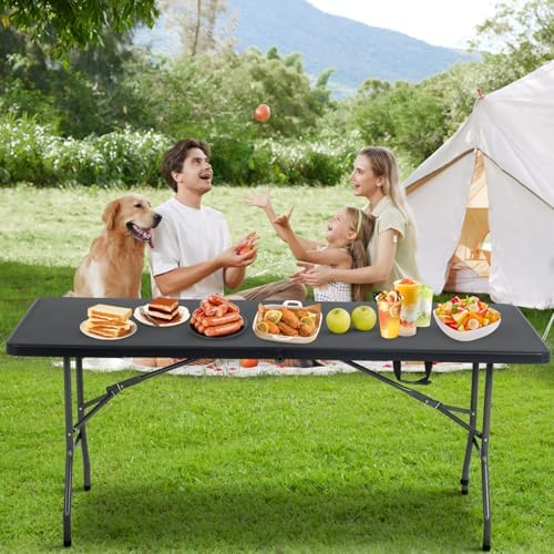 6FT Folding Table | Black | Portable Plastic Table, alternate view 2