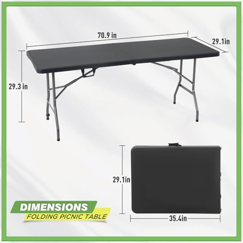 6FT Folding Table | Black | Portable Plastic Table, alternate view 3