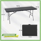 6FT Folding Table | Black | Portable Plastic Table, alternate view 3