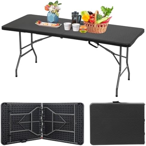 6FT Folding Table | Black Ratten | Portable Plastic Table