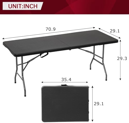 6FT Folding Table | Black Ratten | Portable Plastic Table, alternate view 3
