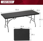 6FT Folding Table | Black Ratten | Portable Plastic Table, alternate view 3