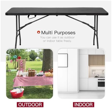 6FT Folding Table | Black Ratten | Portable Plastic Table, alternate view 4