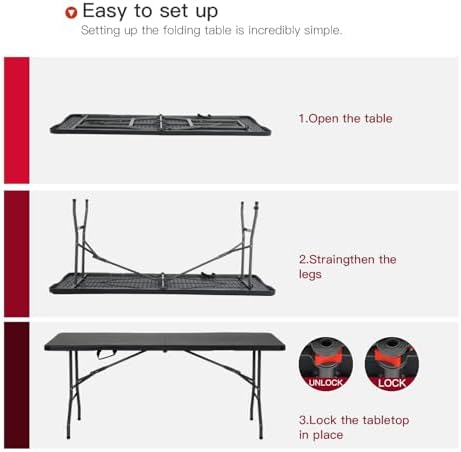 6FT Folding Table | Black Ratten | Portable Plastic Table, alternate view 5
