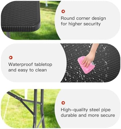 6FT Folding Table | Black Ratten | Portable Plastic Table, alternate view 6
