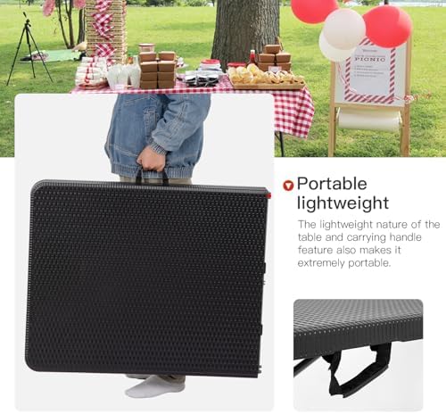 6FT Folding Table | Black Ratten | Portable Plastic Table, alternate view 7