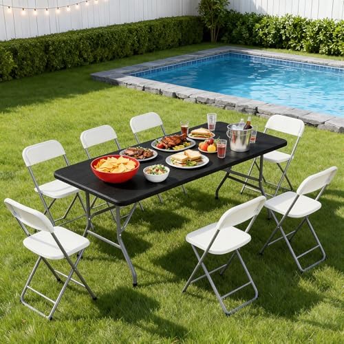 6FT Folding Table | Black Wood Grain | Portable Plastic Table, alternate view 2