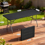 6FT Folding Table | Black Wood Grain | Portable Plastic Table, alternate view 3