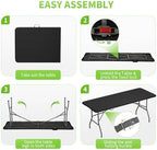 6FT Folding Table | Black Wood Grain | Portable Plastic Table, alternate view 5