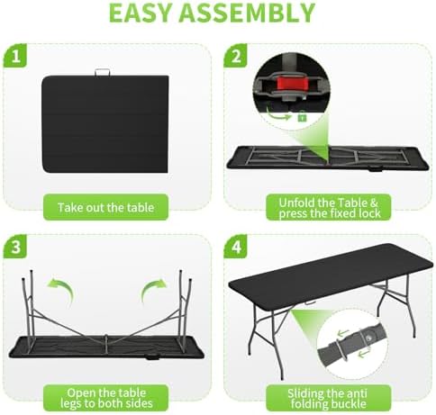 6FT Folding Table | Black Wood Grain | Portable Plastic Table, alternate view 5