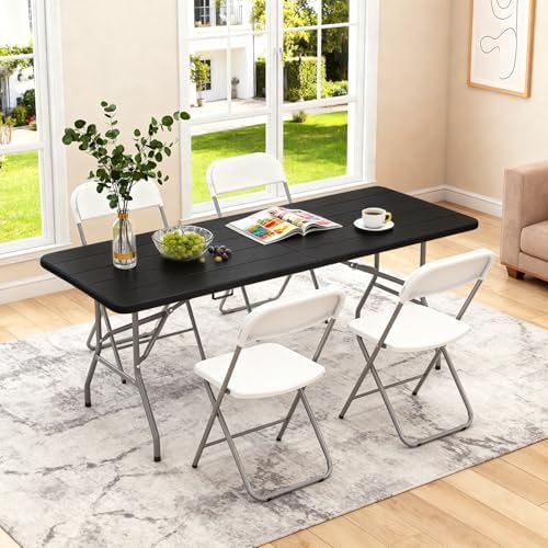 6FT Folding Table | Black Wood Grain | Portable Plastic Table, alternate view 7