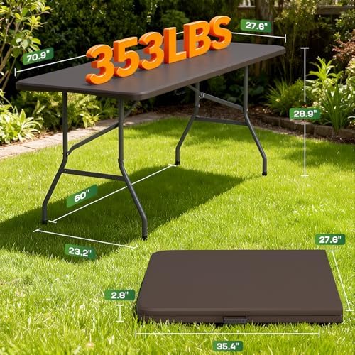 6FT Folding Table | Brown | Portable Plastic Table, alternate view 3