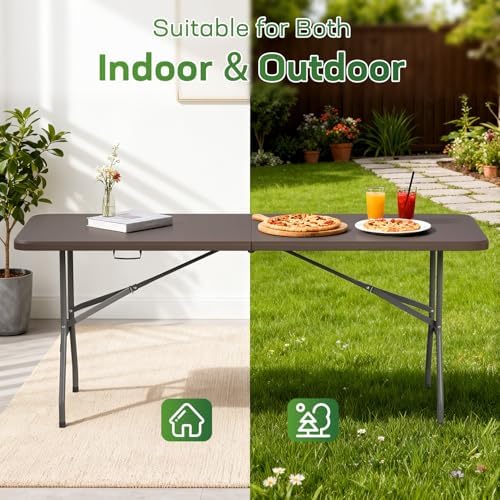 6FT Folding Table | Brown | Portable Plastic Table, alternate view 4