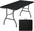 6FT Folding Table, Fold in Half Heavy Duty Plastic Utility Table with Carrying Handle, Black | HDPE Top for