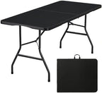 6FT Folding Table, Fold in Half Heavy Duty Plastic Utility Table with Carrying Handle, Black | HDPE Top for