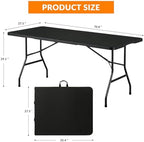 6FT Folding Table, Fold in Half Heavy Duty Plastic Utility Table with Carrying Handle, Black | HDPE Top for, alternate view 3