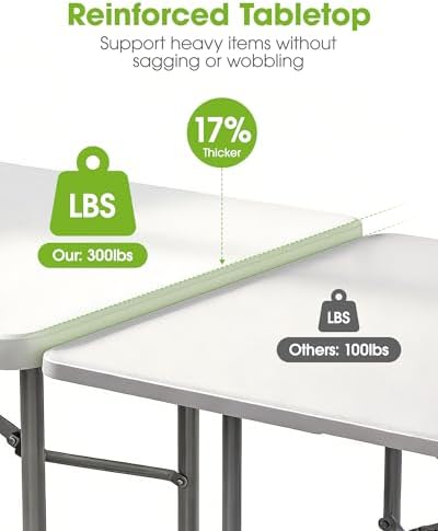 6ft Folding Table, Foldable Dining Indoor Outdoor White, alternate view 4