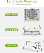 6ft Folding Table, Foldable Dining Indoor Outdoor White, alternate view 5