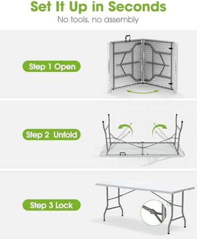 6ft Folding Table, Foldable Dining Indoor Outdoor White, alternate view 5