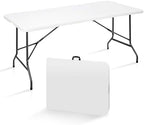 6FT Folding Table for Indoor Outdoor, Portable Heavy Duty Fold-in-Half Plastic Dining Picnic Party Camping Table