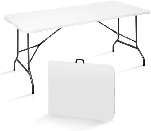 6FT Folding Table for Indoor Outdoor, Portable Heavy Duty Fold-in-Half Plastic Dining Picnic Party Camping Table