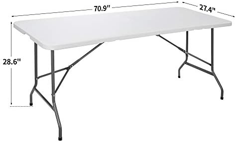 6FT Folding Table for Indoor Outdoor, Portable Heavy Duty Fold-in-Half Plastic Dining Picnic Party Camping Table, alternate