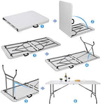 6FT Folding Table for Indoor Outdoor, Portable Heavy Duty Fold-in-Half Plastic Dining Picnic Party Camping Table, alternate