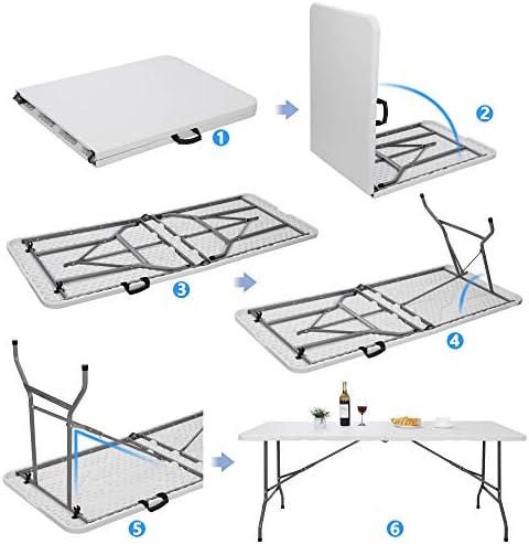 6FT Folding Table for Indoor Outdoor, Portable Heavy Duty Fold-in-Half Plastic Dining Picnic Party Camping Table, alternate