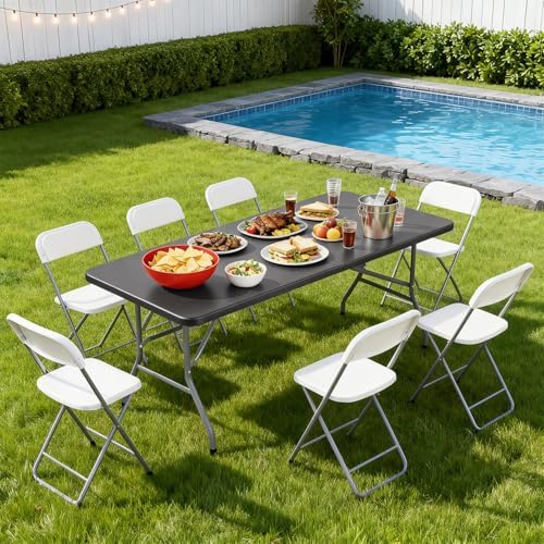 6FT Folding Table | Grey | Portable Plastic Table, alternate view 2