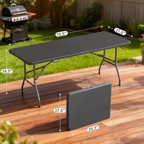 6FT Folding Table | Grey | Portable Plastic Table, alternate view 3