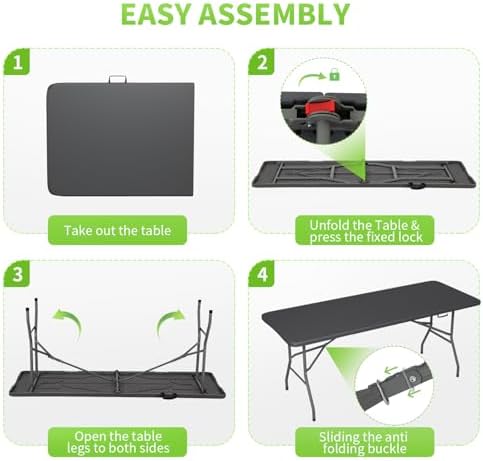 6FT Folding Table | Grey | Portable Plastic Table, alternate view 4