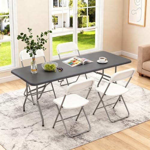 6FT Folding Table | Grey | Portable Plastic Table, alternate view 7