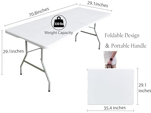 6ft Folding Table Heavy Duty Plastic Portable Picnic Table, alternate view 3