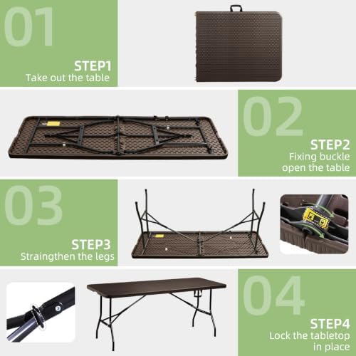 6FT Folding Table Portable Picnic Table Heavy-Duty Fold-in-Half Utility 6 Foot Foldtable Table with Carry Handle, alternate