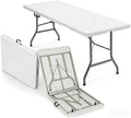 6FT Folding Table, Portable White HDPE Utility Table with Carry Handle