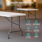 6FT Folding Table, Portable White HDPE Utility Table with Carry Handle, alternate view 4