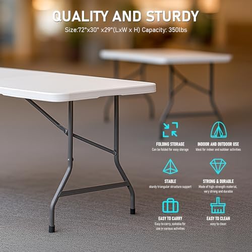 6FT Folding Table, Portable White HDPE Utility Table with Carry Handle, alternate view 4