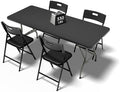 6FT Folding Table Set with 4 Chairs - Heavy-Duty 330 lb Black Table & 330 lb Black Chairs, Portable Foldable