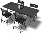 6FT Folding Table Set with 4 Chairs - Heavy-Duty 330 lb Black Table & 330 lb Black Chairs, Portable Foldable
