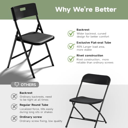 6FT Folding Table Set with 4 Chairs - Heavy-Duty 330 lb Black Table & 330 lb Black Chairs, Portable Foldable, alternate view