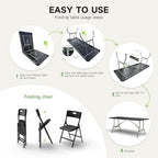 6FT Folding Table Set with 4 Chairs - Heavy-Duty 330 lb Black Table & 330 lb Black Chairs, Portable Foldable, alternate view